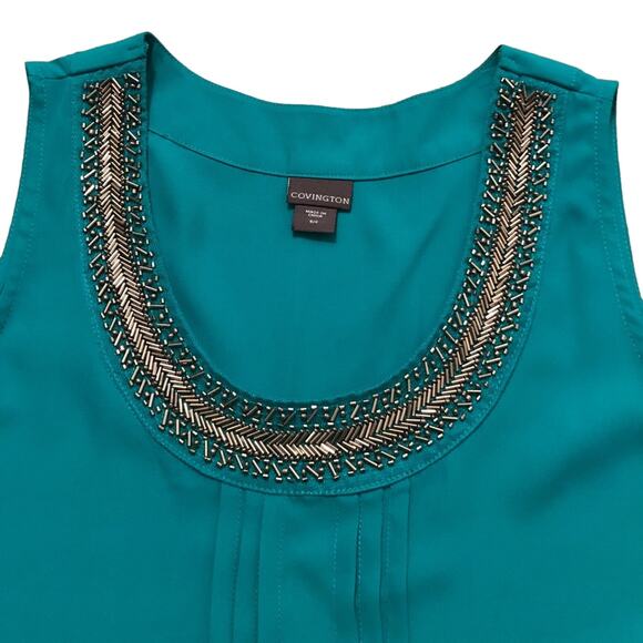 Covington Beaded Top Neck Pleat Front Sleeveless - Picture 3 of 4
